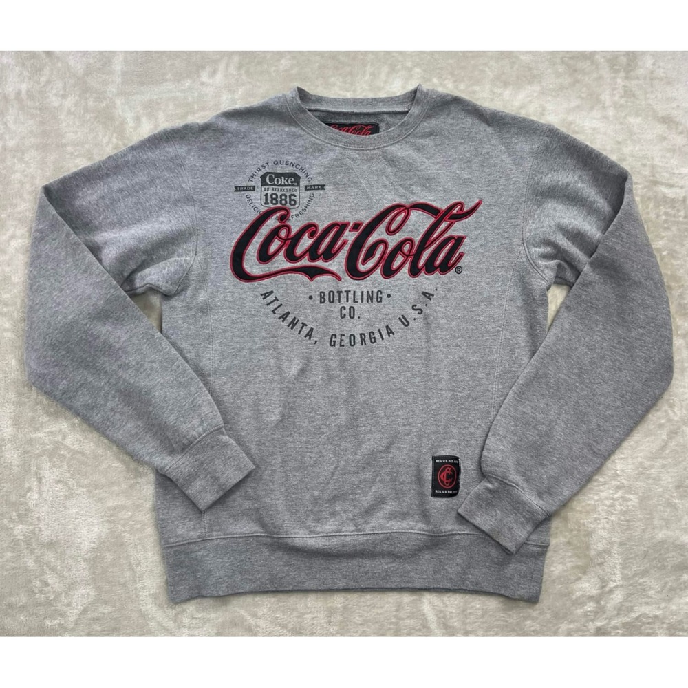 Coca-Cola Mens Graphic Sweatshirt Gray Embroidered Logo Atlanta GA Small